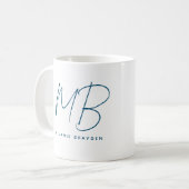 Eenvoudig Blauwgroen Blauw Minimalist Twee Monogra Koffiemok (Voorkant links)