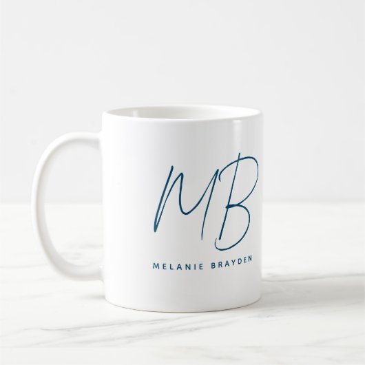 Eenvoudig Blauwgroen Blauw Minimalist Twee Monogra Koffiemok (Links)