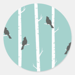 Eenvoudig Blauwgroen Blauw Vogelboompatroon Ronde Sticker