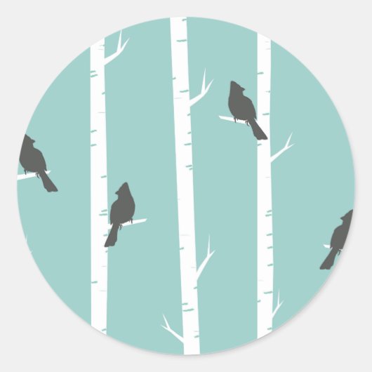 Eenvoudig Blauwgroen Blauw Vogelboompatroon Ronde Sticker (Voorkant)