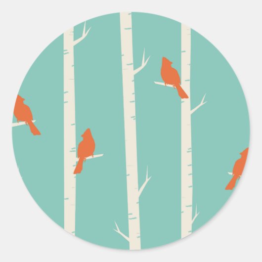 Eenvoudig Blauwgroen Blauw Vogelboompatroon Ronde Sticker (Voorkant)