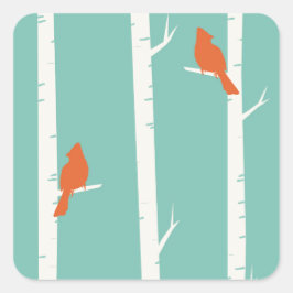 Eenvoudig Blauwgroen Blauw Vogelboompatroon Vierkante Sticker