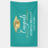 Eenvoudig Blauwgroen Gold-Afstuderen Spandoek (Verticaal)