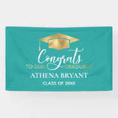 Eenvoudig Blauwgroen Gold-Afstuderen Spandoek (Horizontaal)
