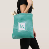 Eenvoudig Blauwgroen groen subtiel marmer modern M Tote Bag (Dichtbij)