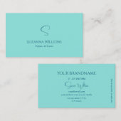 Eenvoudig Blauwgroen met Monogram Modern en Klassi Visitekaartje (Voorkant / Achterkant)