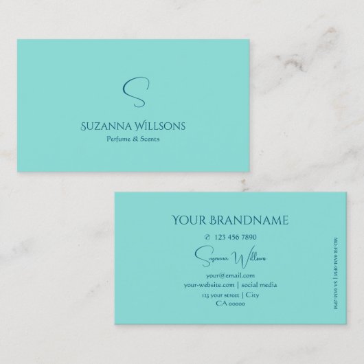 Eenvoudig Blauwgroen met Monogram Modern en Klassi Visitekaartje (Voorkant / Achterkant)