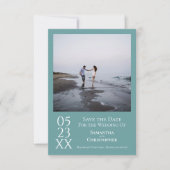 Eenvoudig Blauwgroen modern minimalistisch fotohuw Save The Date (Voorkant)