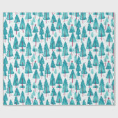 Eenvoudig Blauwgroen Rode Winter Pine Waterverf Pa Cadeaupapier (Vlak)