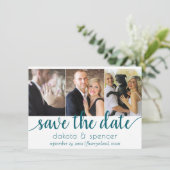 Eenvoudig Blauwgroen script | Dark Midnight Green  Save The Date (Staand voorkant)
