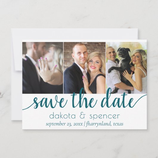 Eenvoudig Blauwgroen script | Dark Midnight Green Save The Date (Voorkant)