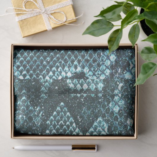 Eenvoudig blauwgroen slangschaalpatroon tissuepapier (Geschenk)