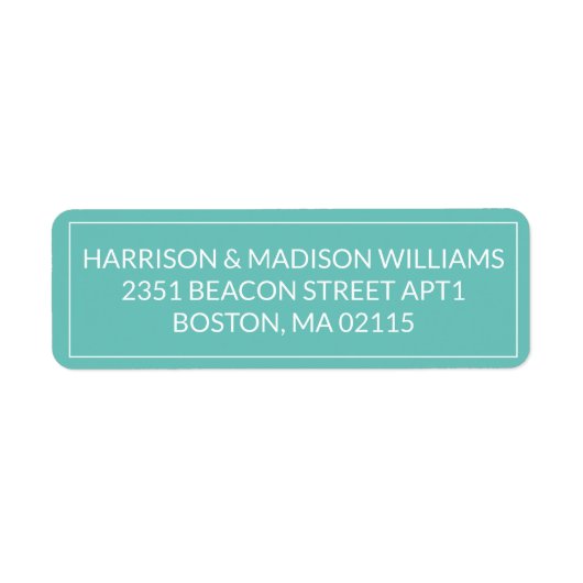 Eenvoudig blauwgroen, wit omslagadres rand etiket (Voorkant)