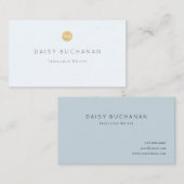 Eenvoudig Bleek Blauw Goud Monogram Visitekaartje (Voorkant / Achterkant)