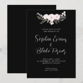 Eenvoudig Bleek Roze en Groene Floral Black Weddin Kaart (Voorkant / Achterkant)