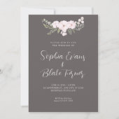 Eenvoudig Bleek Roze en Groene Floral Grey Wedding Kaart (Voorkant)