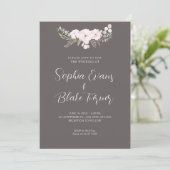 Eenvoudig Bleek Roze en Groene Floral Grey Wedding Kaart (Staand voorkant)