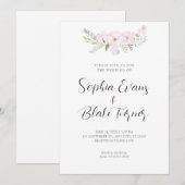 Eenvoudig Bleek Roze en Groene Floral White Weddin Kaart (Voorkant / Achterkant)