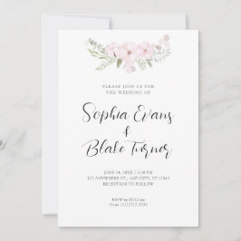 Eenvoudig Bleek Roze en Groene Floral White Weddin Kaart