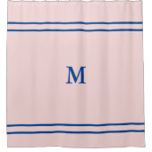 Eenvoudig Bleek roze met diep blauw monogram Douchegordijn (Voorkant)