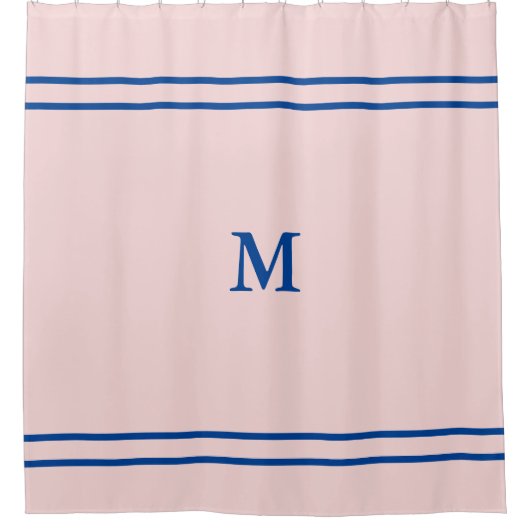 Eenvoudig Bleek roze met diep blauw monogram Douchegordijn (Voorkant)
