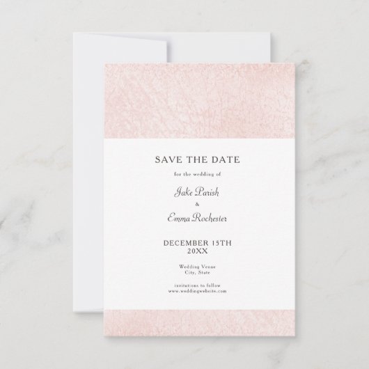 Eenvoudig Bleek roze met elegant script de datum o Save The Date (Voorkant)