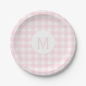 Eenvoudig Bleek Roze Monogram Gingham Papieren Bordje (Voorkant)