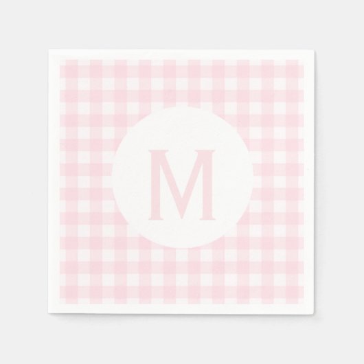 Eenvoudig Bleek Roze Monogram Gingham Servet (Voorkant)