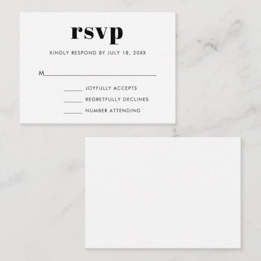 Eenvoudig bloedverwant RSVP Informatiekaartje (Voorkant / Achterkant)