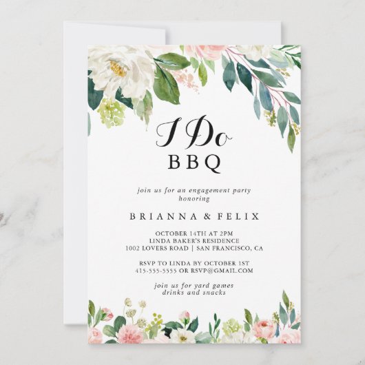 Eenvoudig Bloemen Groen Ik doe BBQ Verlovingsfeest Kaart (Voorkant)