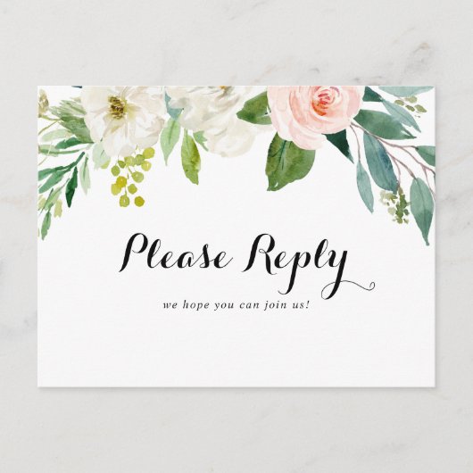 Eenvoudig Bloemen Groen Menu Keuze RSVP Briefkaart (Voorkant)