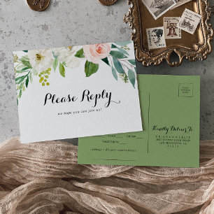 Eenvoudig Bloemen Groen Menu Keuze RSVP Briefkaart
