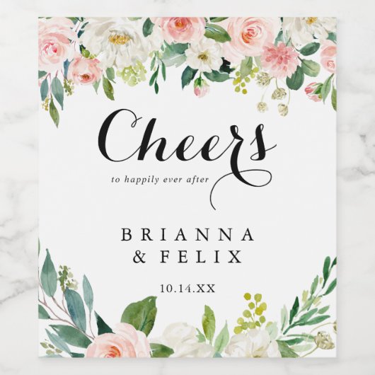 Eenvoudig Bloemen Groen Proost Bruiloft Wijn Etike Wijn Etiket (Enkel label)