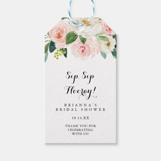 Eenvoudig Bloemen Groen Sip Hooray Vrijgezellenfee Cadeaulabel (Voorkant)