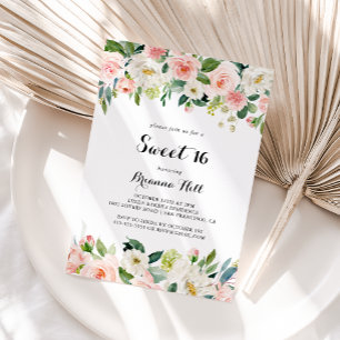 Eenvoudig Bloemen Groen Zoet 16 Verjaardagsfeest Kaart