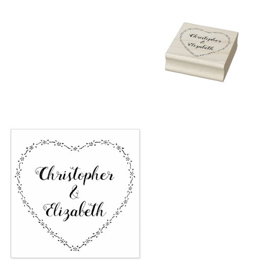 Eenvoudig Bloemen Hart Krans Land Bruiloft Script Rubberstempel (Gestempeld)