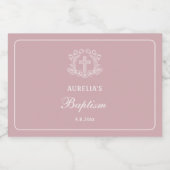 Eenvoudig Bloemen Kruis op Roze Doop Likeurfles Etiket (Enkel label)