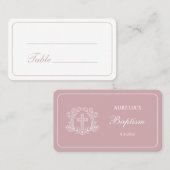 Eenvoudig Bloemen Kruis op Roze Doop Plaatskaartje (Voorkant / Achterkant)