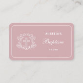 Eenvoudig Bloemen Kruis op Roze Doop Plaatskaartje (Achterkant)