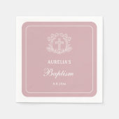 Eenvoudig Bloemen Kruis op Roze Doop Servet (Voorkant)