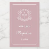 Eenvoudig Bloemen Kruis op Roze Doop Wijn Etiket (Enkel label)