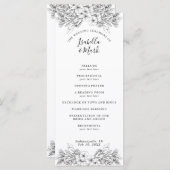 Eenvoudig Bloemen Zwart-Wit Trouwprogramma Programmakaart (Voorkant / Achterkant)