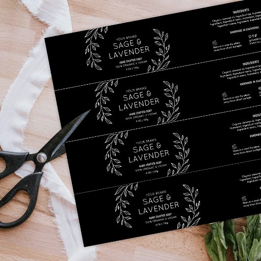 Eenvoudig Bloemen Zwart & Wit Zeep Bar Wrapper Lab