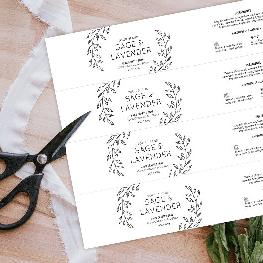 Eenvoudig Bloemen Zwart & Wit Zeep Bar Wrapper Lab