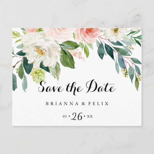 Eenvoudig Bloemenblad Horizontaal Save the Date Briefkaart (Voorkant)