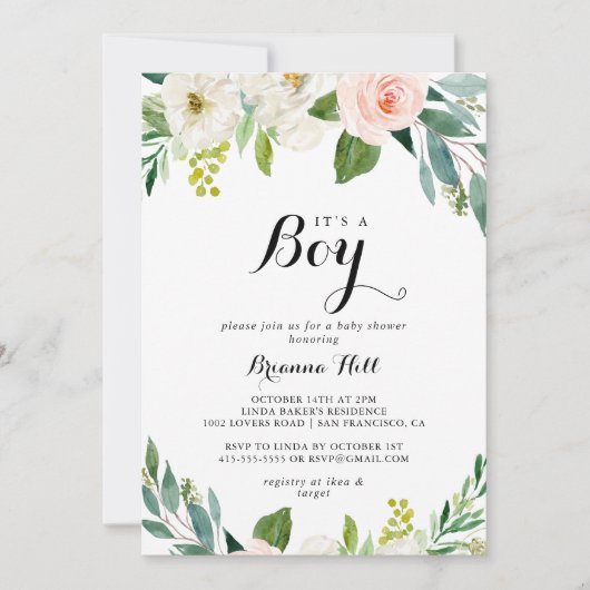 Eenvoudig bloemengroen Het is een Baby shower voor Kaart (Voorkant)