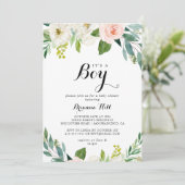 Eenvoudig bloemengroen Het is een Baby shower voor Kaart (Staand voorkant)