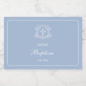 Eenvoudig Bloemenkruis op lichtblauwe doop Likeurfles Etiket (Enkel label)