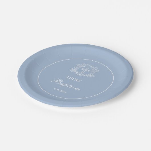 Eenvoudig Bloemenkruis op lichtblauwe doop Papieren Bordje (Gekanteld)