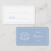 Eenvoudig Bloemenkruis op lichtblauwe doop Plaatskaartje (Voorkant / Achterkant)